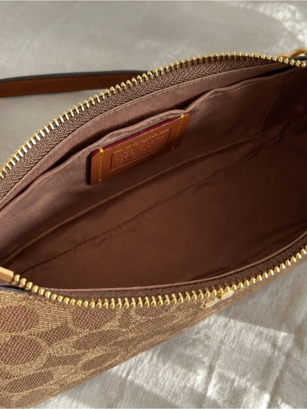 Coach Brown Signature Canvas Mini Shoulder Bag with Gold Hardware